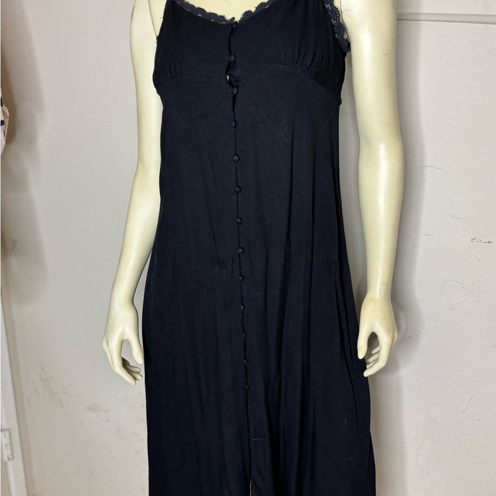 Cotton On Black Lace-Trim Button-Front Chemise